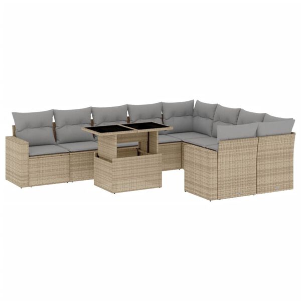 vidaXL Salon de jardin avec coussins 10 pcs beige r&eacute;sine tress&eacute;e