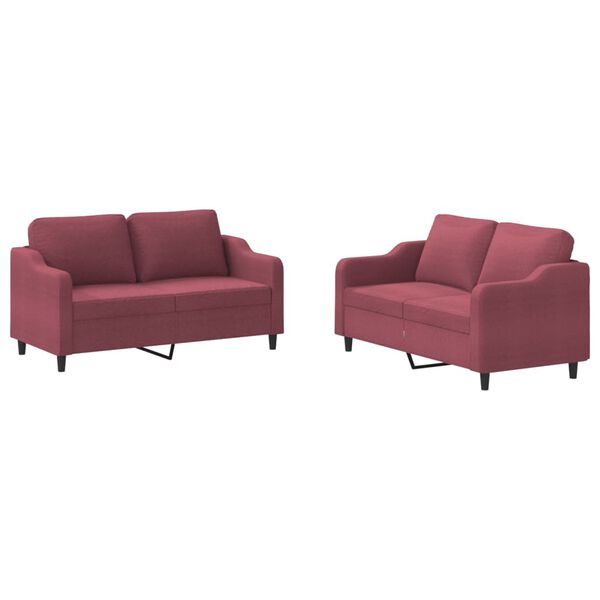 vidaXL Ensemble de canap&eacute;s 2 pcs avec coussins Rouge bordeaux Tissu
