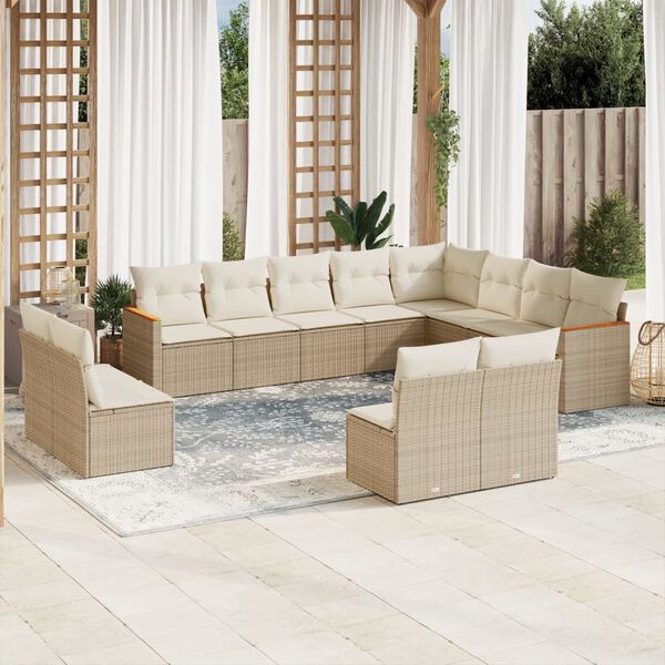 vidaXL Salon de jardin avec coussins 12 pcs beige r&eacute;sine tress&eacute;e
