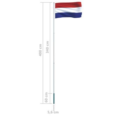 vidaXL Drapeau néerlandais et mât en aluminium 4 m