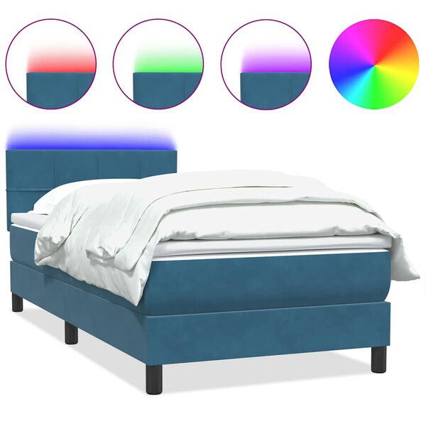 vidaXL Sommier &agrave; lattes de lit et matelas et LED bleu fonc&eacute; 100x220cm velours