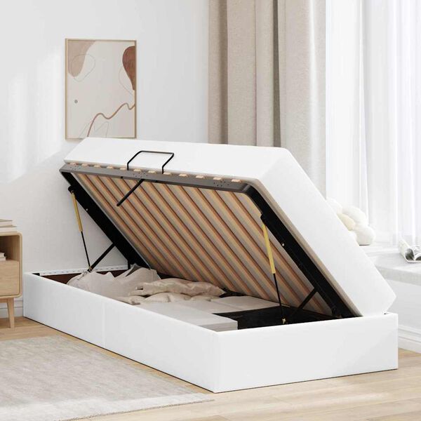 vidaXL Lit avec rangement et matelas avec matelas 2 pcs Blanc Cuir