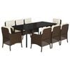 vidaXL Ensemble &agrave; manger de jardin et coussins 9 pcs marron poly rotin