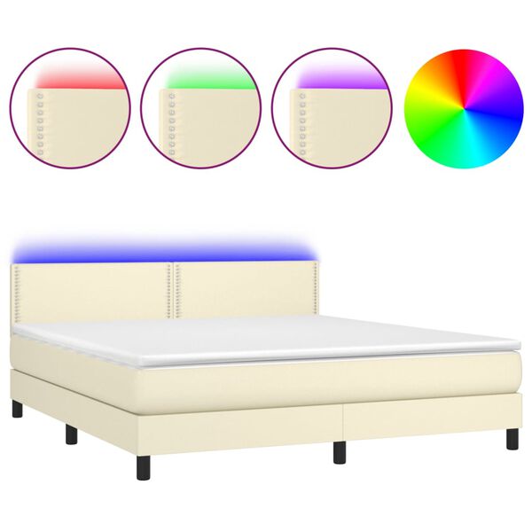 vidaXL Sommier &agrave; lattes de lit avec matelas et LED Cr&egrave;me 180x200 cm
