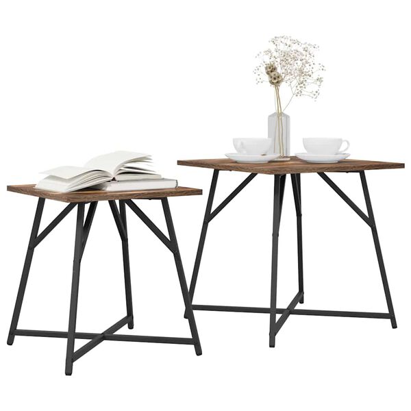 vidaXL Ensemble de tables d'appoint 2 pcs Ch&ecirc;ne fum&eacute; et noir