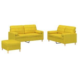 vidaXL Ensemble de canap&eacute;s 3 pcs avec coussins jaune clair tissu