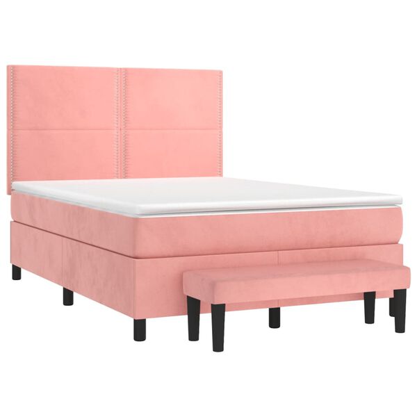 vidaXL Sommier &agrave; lattes de lit avec matelas Rose 140x190 cm Velours