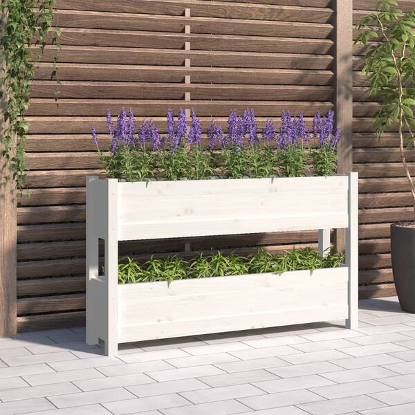 vidaXL Jardini&egrave;re Blanc 112x25x66 cm Bois massif de pin
