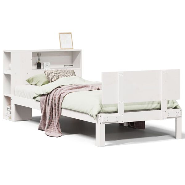 vidaXL Lit biblioth&egrave;que sans matelas blanc 90x190cm bois de pin massif