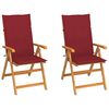 vidaXL Chaises pliantes (lot de 2) avec coussins rouge bordeaux, en teck massif