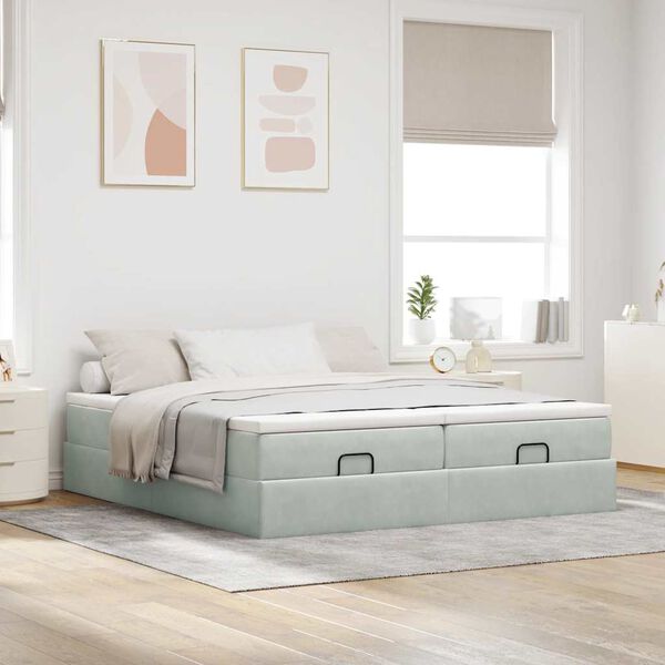 vidaXL Cadre de lit ottoman avec matelas gris clair 200x200 cm velours