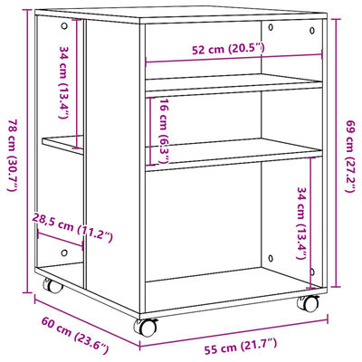 vidaXL Table d'appoint avec roues chêne sonoma bois d'ingénierie