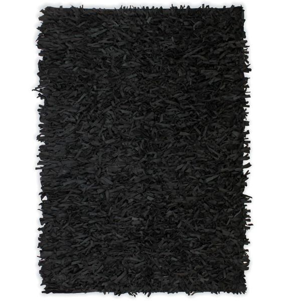 vidaXL Tapis shaggy Cuir véritable 120 x 170 cm Noir
