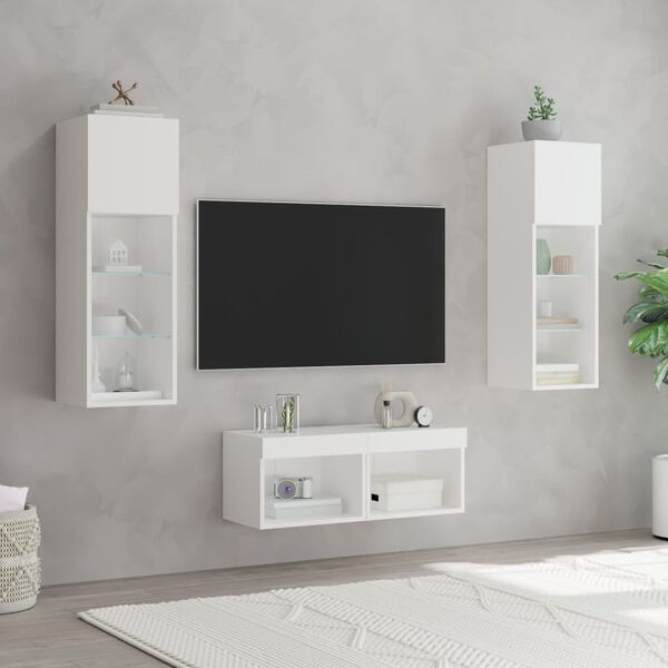 vidaXL Meuble TV muraux 4 pcs avec lumi&egrave;res LED blanc