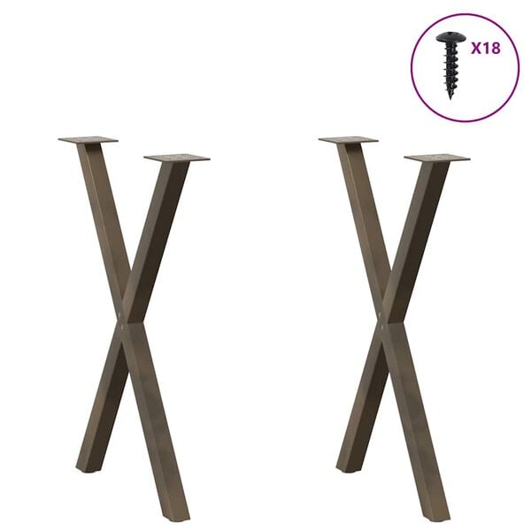 vidaXL Pieds de table &agrave; manger en forme de X, 2 pi&egrave;ces, acier naturel, 57 x (72-73) cm