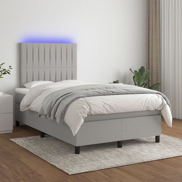 vidaXL Sommier &agrave; lattes de lit et matelas et LED Gris clair 120x200 cm