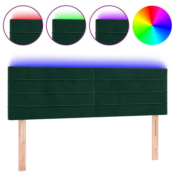 vidaXL T&ecirc;te de lit &agrave; LED Vert fonc&eacute; 144x5x78/88 cm Velours