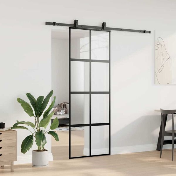 vidaXL Porte coulissante kit quincaillerie noir 76x205 cm verre tremp&eacute;