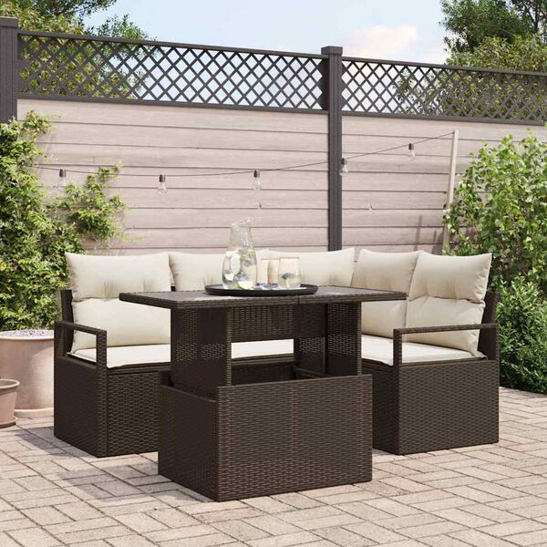 vidaXL Ensemble de canap&eacute; de jardin 5 pcs Marron Poly rotin