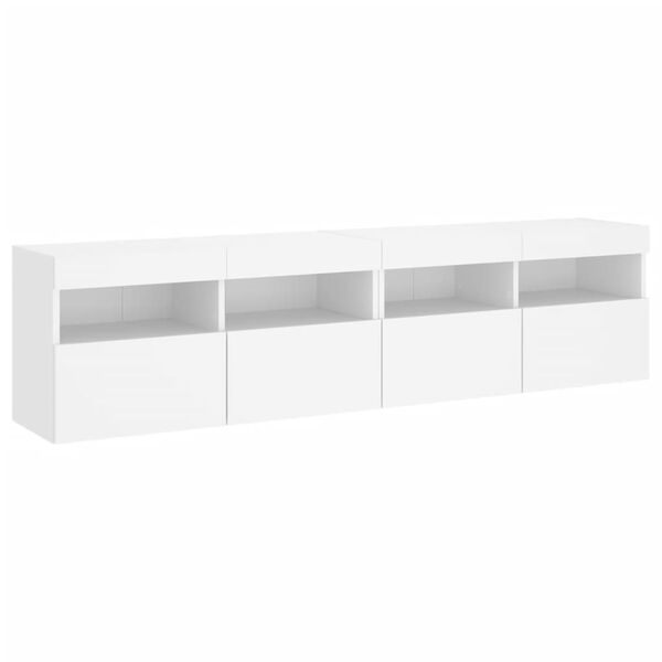 vidaXL Meubles TV muraux avec lumi&egrave;res LED 2 pcs blanc 80x30x40 cm