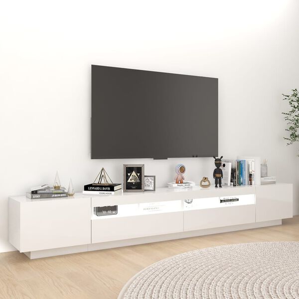 vidaXL Meuble TV avec lumi&egrave;res LED Blanc brillant 260x35x40 cm