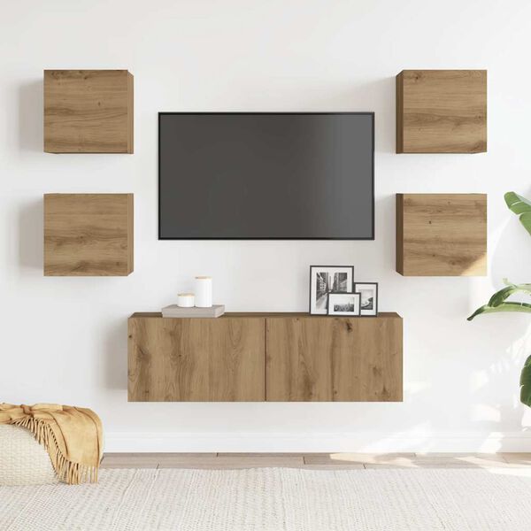 vidaXL Ensemble de meuble TV mural 5 pcs ch&ecirc;ne artisanal