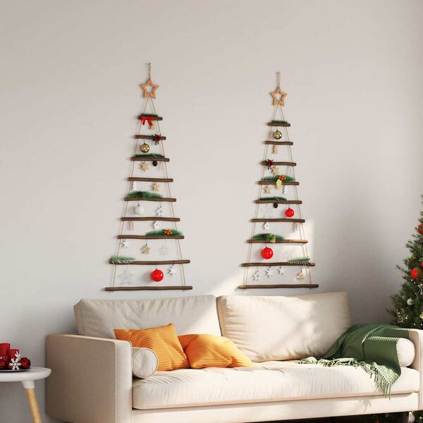 vidaXL Sapins de No&euml;l suspendus avec &eacute;toiles sup&eacute;rieures 2 pi&egrave;ces 55 x 120 cm Branche naturelle