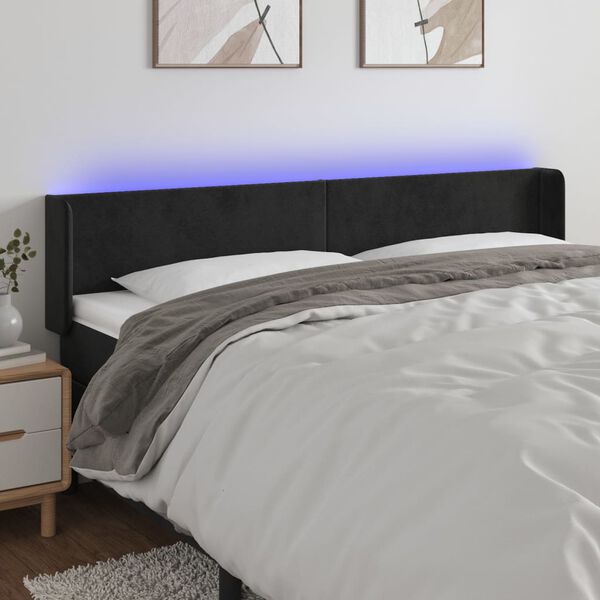 vidaXL T&ecirc;te de lit &agrave; LED Noir 203x16x78/88 cm Velours