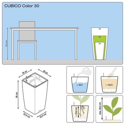 LECHUZA Jardinière Cubico Color 30 ALL-IN-ONE Blanc 13130