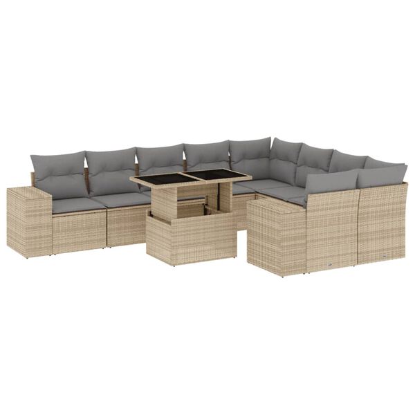 vidaXL Salon de jardin avec coussins 10 pcs beige r&eacute;sine tress&eacute;e