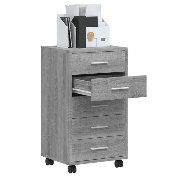 vidaXL Armoire &agrave; tiroirs avec roulettes Sonoma gris Bois d'ing&eacute;nierie