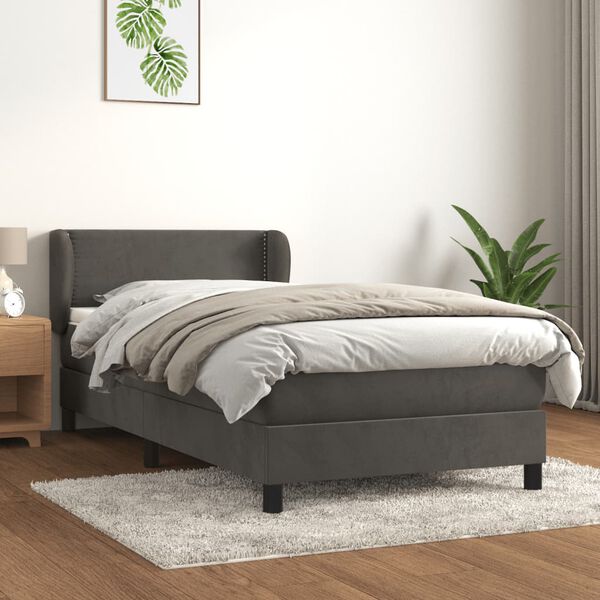 vidaXL Sommier &agrave; lattes de lit et matelas Gris fonc&eacute; 80x200 cm Velours
