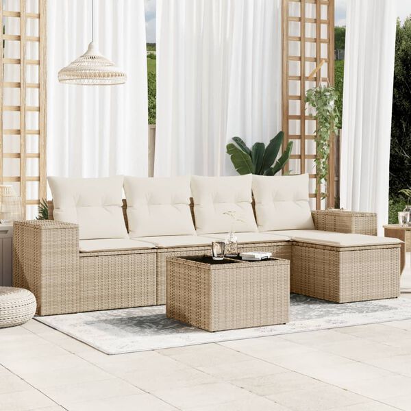 vidaXL Salon de jardin avec coussins 6 pcs beige r&eacute;sine tress&eacute;e