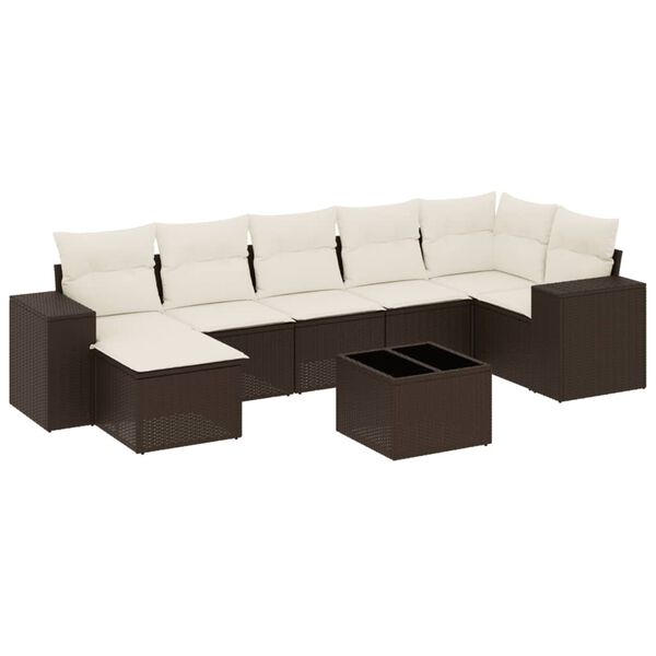 vidaXL Salon de jardin 8 pcs avec coussins marron r&eacute;sine tress&eacute;e