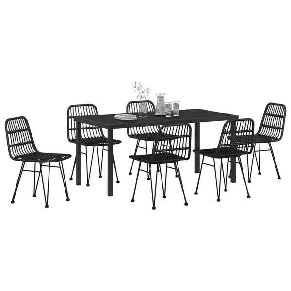 vidaXL Ensemble de salle &agrave; manger pour jardin 7 pcs Noir