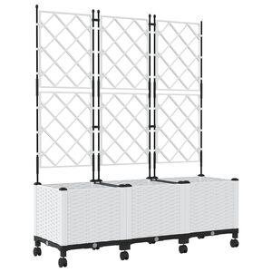 vidaXL Bac de jardin avec treillis et roues 3 pc Blanc PP