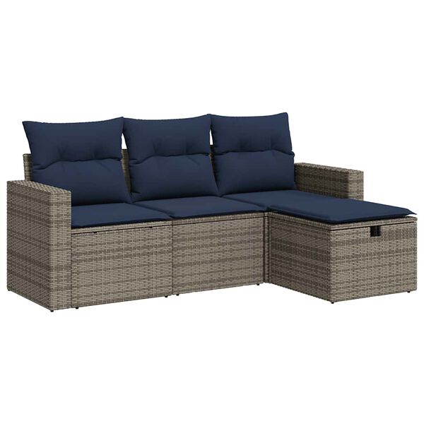 vidaXL Salon de jardin 4 pcs avec coussins gris r&eacute;sine tress&eacute;e