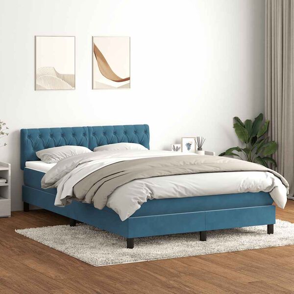 vidaXL Sommier &agrave; lattes de lit et matelas bleu fonc&eacute; 140x220cm velours