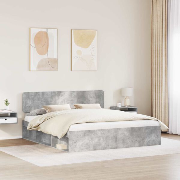 vidaXL Cadre de lit avec t&ecirc;te de lit B&eacute;ton 180 x 200 cm Pin massif