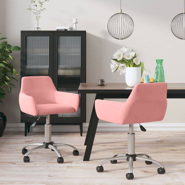 vidaXL Chaises pivotantes &agrave; manger lot de 2 Rose Velours