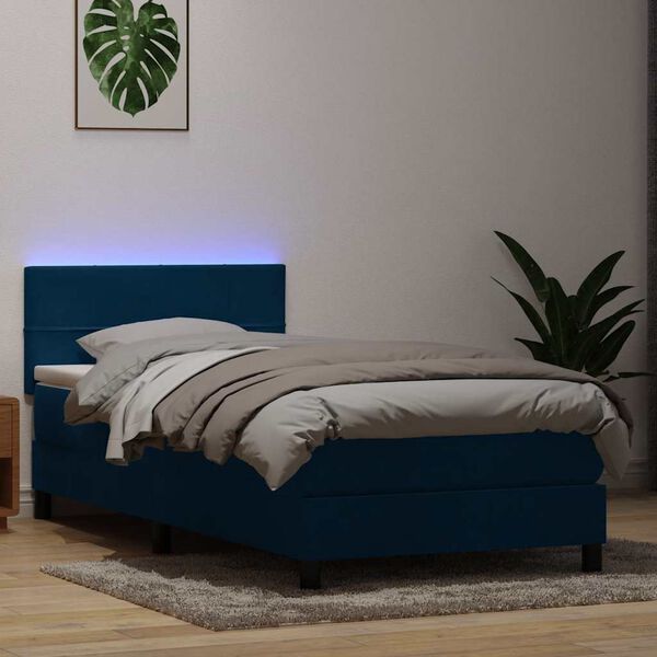 vidaXL Sommier &agrave; lattes de lit et matelas et LED bleu fonc&eacute; 100x220cm velours