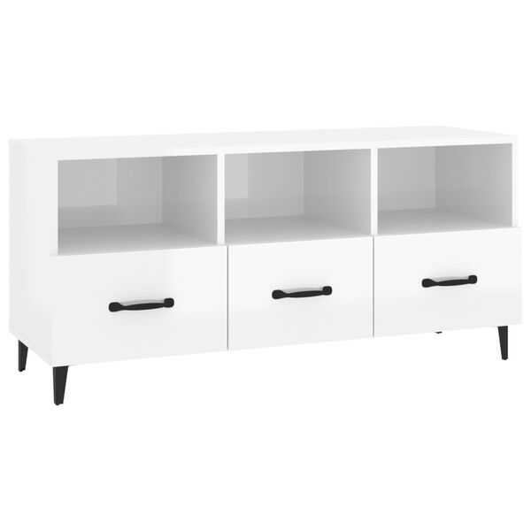 vidaXL Meuble TV Blanc brillant 102x35x50 cm Bois d'ing&eacute;nierie