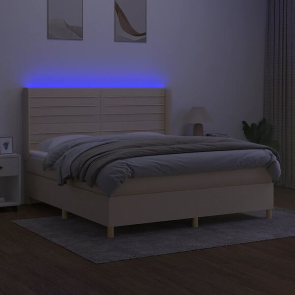 vidaXL Sommier &agrave; lattes de lit matelas et LED Cr&egrave;me 160x200 cm Tissu