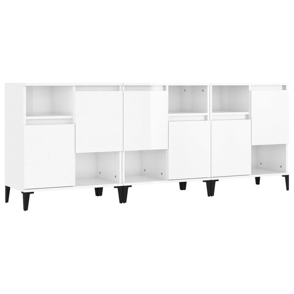 vidaXL Buffets 3 pcs blanc brillant 60x35x70 cm bois d'ing&eacute;nierie