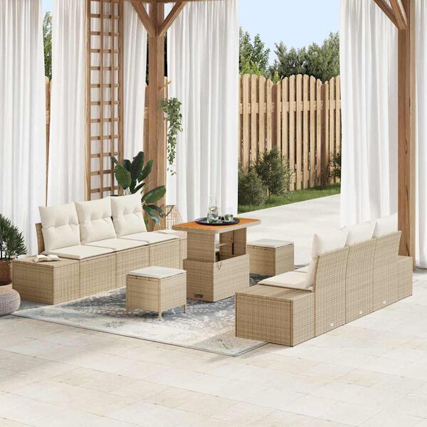 vidaXL Ensemble de canap&eacute; de jardin avec coussin 9 pcs Beige et cr&egrave;me