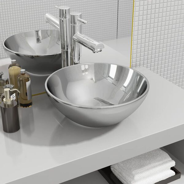 vidaXL Lavabo 32,5 x 14 cm C&eacute;ramique Argent&eacute;