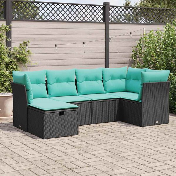 vidaXL Salon de jardin 6 pcs avec coussins noir r&eacute;sine tress&eacute;e