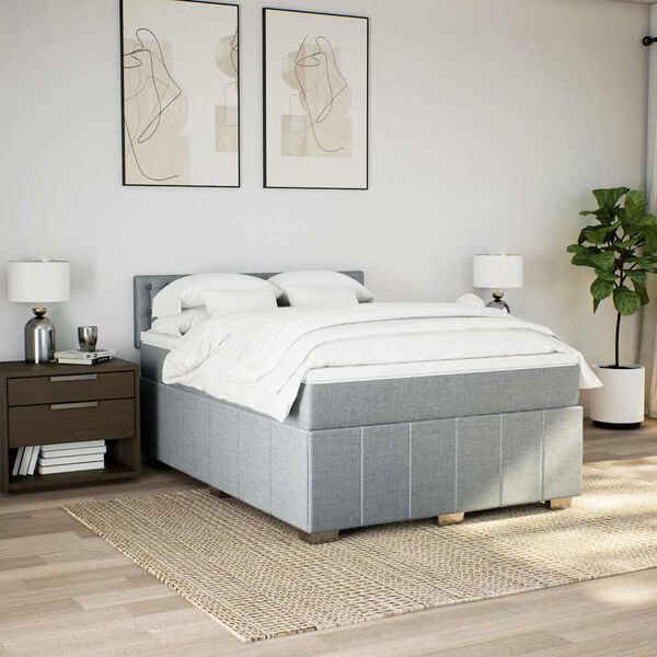 vidaXL Sommier &agrave; lattes de lit avec matelas Gris clair 140x200cm Tissu