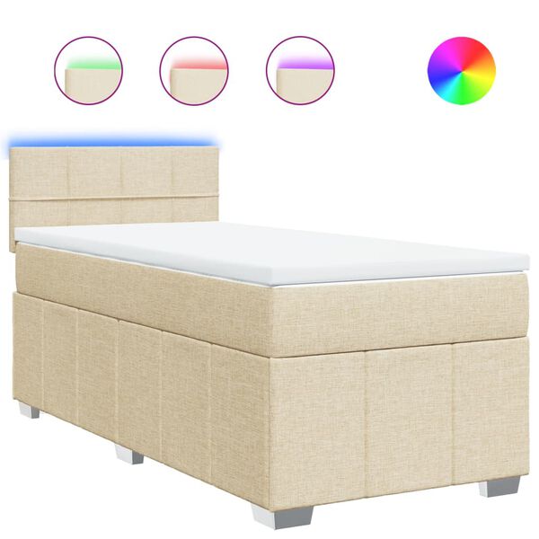 vidaXL Sommier &agrave; lattes de lit avec matelas Cr&egrave;me 90x200 cm Tissu