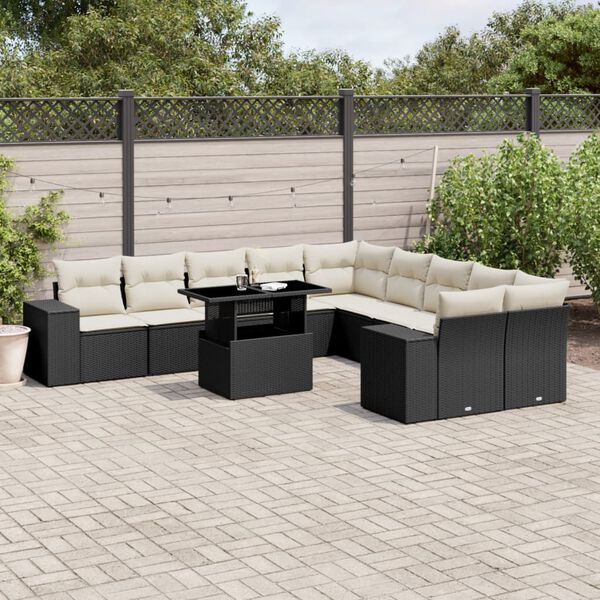 vidaXL Salon de jardin 11 pcs avec coussins noir r&eacute;sine tress&eacute;e